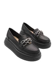 Hakiki Deri Siyah Kadın Ayakkabı Eva Taban Loafer thumbnail 2