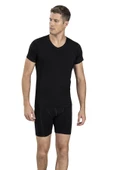 Jiber Erkek V Yaka Kısa Kol Atlet Fanila 112 - 6 Adet  Siyah 2XL thumbnail 1