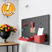 Plastik Delikli 7 Parçalı Organizer Siyah Kırmızı Çok Amaçlı Anahtarlık Pano Düzenleyici 40x28 cm - 1