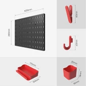 Plastik Delikli 7 Parçalı Organizer Siyah Kırmızı Çok Amaçlı Anahtarlık Pano Düzenleyici 40x28 cm - 3