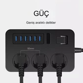 3000W Güç Şeridi Dalgalanma Koruyucusu 3 AC Çıkışları ve 6 USB Şarj Portu  Akım Korumalı Grup Priz - 4