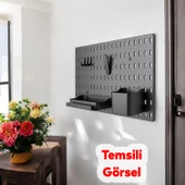 Plastik Delikli 7 Parçalı Organizer Siyah Renk Çok Amaçlı Anahtarlık Pano Düzenleyici 40x28 cm - 4