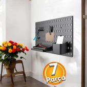 Plastik Delikli 7 Parçalı Organizer Siyah Renk Çok Amaçlı Anahtarlık Pano Düzenleyici 40x28 cm - 1