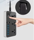 QASUL Kontrol Anahtarlı güç Kaynağı Kartı 3-AC (13A/3000W),  6 USB Şarj Portlu Soket (3.1A/5V) 1.8M Kablo Güç Adaptörü, Ofis Ev - 1