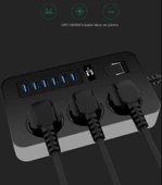 QASUL Kontrol Anahtarlı güç Kaynağı Kartı 3-AC (13A/3000W),  6 USB Şarj Portlu Soket (3.1A/5V) 1.8M Kablo Güç Adaptörü, Ofis Ev - 7