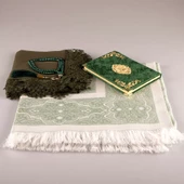 Şal + Seccade + Tesbih + Yasin Hediye Seti (Çanta Boy, Şems Lafzatullah, Raşel Cilt, Yeşil) - 3
