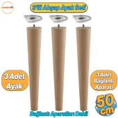 Ahşap Mobilya Ayağı 3 Adet Aparatlı 50 cm Sehpa Zigon Orta Masa Puf Tabure Tv Ünitesi Ayakları M8 thumbnail 1