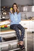 Jiber Kadın Bisiklet Yaka Kışlık Pijama Takımı 10088 - 1 Adet  L Mavi - 1