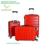 Vegmann Tartılı Scadel Kırmızı 3 lü Valiz Seti thumbnail 1