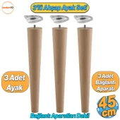 3'lü Ahşap Sehpa Ayak Takımı 45 cm Zigon Puf Tabure Ayağı Masa Ayakları Açılı Bağlantı Aparatı Dahil - 1