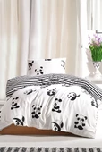 Upstyle Kolay Ütülenir Nevresim Takımı Tek Kişilik B&W Panda - 1