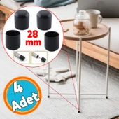 4 Adet Masa Sandalye Sehpa Ayak Tapası Tıpa Papuç Takoz Yuvarlak Siyah 28 mm Parke Zemin Koruyucu - 1