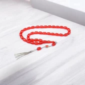 Özel Seri Gümüş Püsküllü 12x8 mm Kapsül Kesim Ateş Kehribar Tesbih - 1