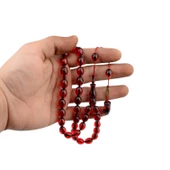 Özel Seri İmzalı Sistem Püsküllü 12x9 mm Arpa Kesim Ateş Kehribar Tesbih thumbnail 2