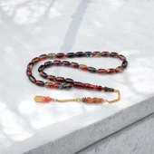 Özel Seri  Gümüş Püsküllü 11x8 mm Kapsül Kesim Ateş Kehribar Tesbih thumbnail 1