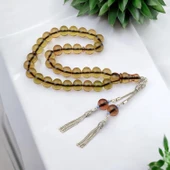 Özel Seri Gümüş Püsküllü 12x10 mm Küre Kesim Ateş Kehribar Tesbih thumbnail 1