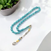 Özel Seri Gümüş Püsküllü 12x8 mm Arpa Kesim Sıkma Kehribar Tesbih thumbnail 1