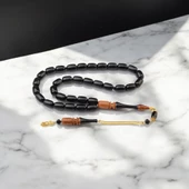 Özel Seri Kapsül Kesim Gümüş Püsküllü 11x8 mm Kuka Detaylı Sıkma Kehribar Tesbih thumbnail 1