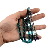 Özel Seri 1000 Ayar Kazaziye Gümüş Püsküllü 11x8 mm Arpa Kesim Ateş Kehribar Tesbih thumbnail 2