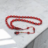 Özel Seri İmzalı Sistem Püsküllü 12x9 mm Arpa Kesim Ateş Kehribar Tesbih thumbnail 1