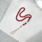 Özel Seri Gümüş Püsküllü 11x8 mm Kapsül Kesim Ateş Kehribar Tesbih thumbnail 1