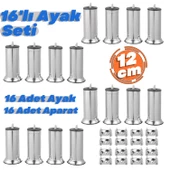 16'lı Set Krom 12cm Metal Mobilya Kanepe Koltuk Baza Yatak Çekyat Yükseltme Ayağı Ayakları M8 Civata - 1