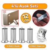 Metal Mobilya 4'lü Set Ayakları M8 Civata Krom 12 Cm Kanepe Koltuk Baza Yatak Çekyat Yükseltme Ayak - 1
