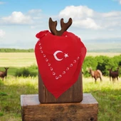 Türk Bayrağı Desenli Fular Ay Yıldız Desenli Bandana 55-55 cm Kol Sargı Fuları - 6