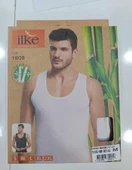 İlke Erkek Bambu Likralı Askılı Atlet 1608 - 3 Adet  Beyaz S thumbnail 3