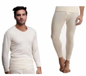 Hasyün Erkek %100 Yün Uzun Kollu Fanila Tayt İçlik Set 1002 - 1001- 1 Set  M Ekru thumbnail 2