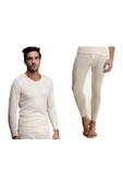 Hasyün Erkek %100 Yün Uzun Kollu Fanila Tayt İçlik Set 1002 - 1001- 1 Set  M Ekru thumbnail 3