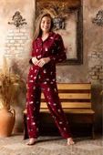 Sude Kadın Gömlek Önden Düğmeli Polar Desenli Pijama Takımı P200/173 - 1 Adet  M Bordo - 3