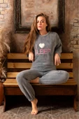 Charme Kadın Kışlık Peluş Pijama Takımı K-200-494 - 1 Adet  L Antrasit - 1