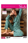 Sude Kadın Gömlek Önden Düğmeli Polar Desenli Pijama Takımı P200/353 - 1 Adet  Yeşil S - 2
