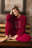Charme Kadın Kışlık Şarpa Peluş Pijama Takımı K 333- 1 Adet  Kırmızı S - 1
