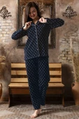 Sude Kadın Gömlek Önden Düğmeli Polar Desenli Pijama Takımı P200/124 - 1 Adet  Lacivert S - 2