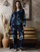Sude Kadın Gömlek Önden Düğmeli Polar Desenli Pijama Takımı P200/1- 1 Adet L Lacivert - 3