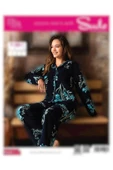 Sude Kadın Gömlek Önden Düğmeli Polar Desenli Pijama Takımı P200/1- 1 Adet L Lacivert - 2