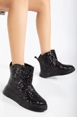 Kadın Bot Düz Taban Siyah Pullu Bağsız Parlak thumbnail 2