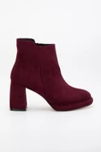 Kadın Platform Topuklu Bot Bordo Süet Yüzüdüz Fermuarlı thumbnail 3