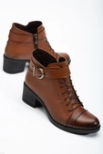 Hakiki Deri Kadın Topuklu Bot Taba Kısa Bağlı Fermuarlı thumbnail 1