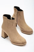 Kadın Platform Topuklu Bot Bej Süet Yüzüdüz Fermuarlı thumbnail 2