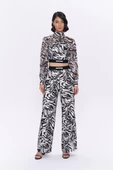 Beli Lastikli Zebra Desenli Pantolon Siyah - 2