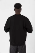 Siyah Beyaz Parmak İzi Siyah Erkek 2ip Sweatshirt - 4