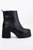 Topuklu Bot Kadın Platform Siyah Yüzüdüz Fermuarlı thumbnail 3