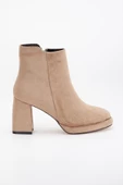 Kadın Platform Topuklu Bot Bej Süet Yüzüdüz Fermuarlı thumbnail 3