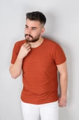 Extra Slimfit Sıfır Yaka Dokulu Erkek T-Shirt thumbnail 2