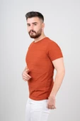 Extra Slimfit Sıfır Yaka Dokulu Erkek T-Shirt thumbnail 4