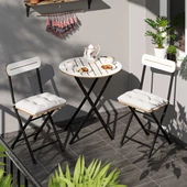 Eportatif Minderli Bistro Takım Bahçe Masa Sandalye Yuvarlak Beyaz 1485 - 1