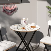 Eportatif Minderli Bistro Takım Bahçe Masa Sandalye Yuvarlak Beyaz 1485 - 3